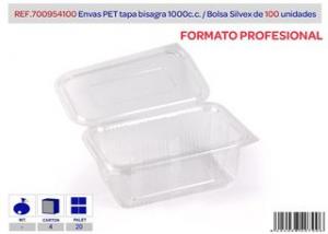 RECIPIENTE PLAST. RECT 1000 CC. 100 U. CON TAPA