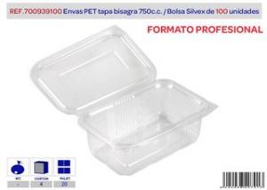 RECIPIENTE PLASTICO RECT. 750 CC. 100 U. CON TAPA