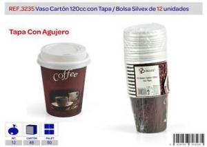 VASO CARTON 120 CC. CON TAPA, 12 UNIDADES