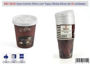 VASO CARTON 210CC CON TAPA 10UDS 3242