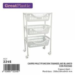 CARRO  VERDULERO 3 PISOS 396X264X649 BLANCO 2245