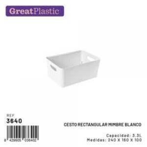 CESTO RECTANGULAR MIMBRE BLANCO 3.3 L. 3640
