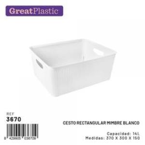 CESTO RECTANGULAR MIMBRE BLANCO 14 L. 3670