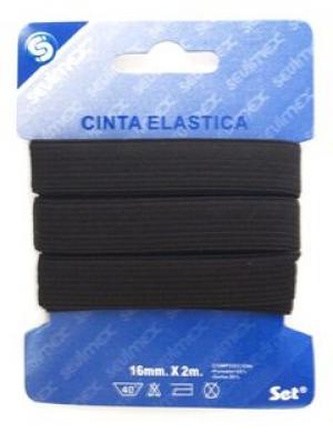 CINTA ELASTICA NEGRA 16MM X 1.5M. SM074