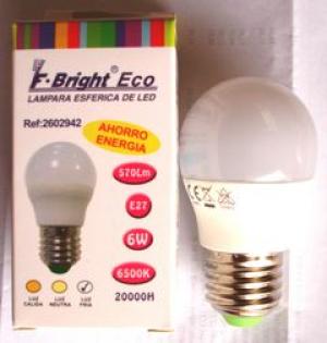 BOMBILLA LED ESFERICA 6W E27 LUZ FRIA EN CAJA