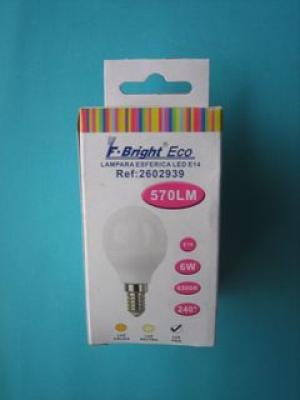 BOMBILLA LED ESFERICA 6W E14 LUZ FRIA EN CAJA