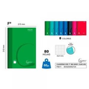 CUADERNO ESPIRAL FOLIO 80 HOJAS PB011